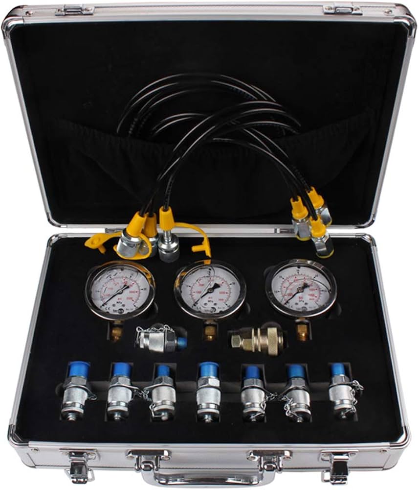 KIT MANOMETROS DE PRESION HIDRAULICA X 3 25//40/60 Mpa INCLUYE 6 ACOPLES Y 3 MANGUERAS