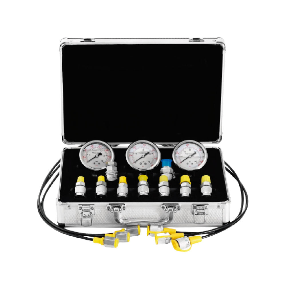 KIT MANOMETROS DE PRESION HIDRAULICA X 3 25//40/60 Mpa INCLUYE 6 ACOPLES Y 3 MANGUERAS