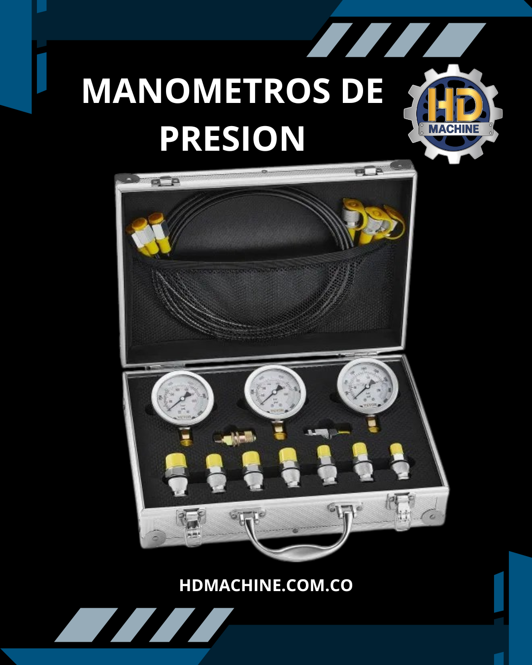 KIT MANOMETROS DE PRESION HIDRAULICA X 3 25//40/60 Mpa INCLUYE 6 ACOPLES Y 3 MANGUERAS